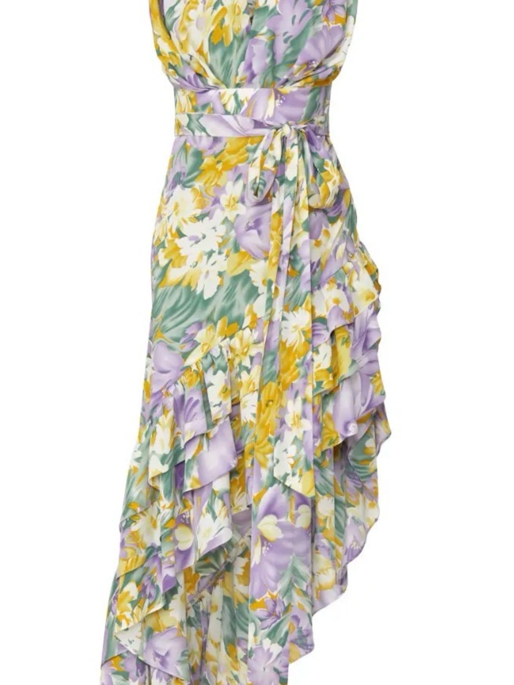 Bronx and Banco Tropics High-Low Floral Dress Lavender Yellow